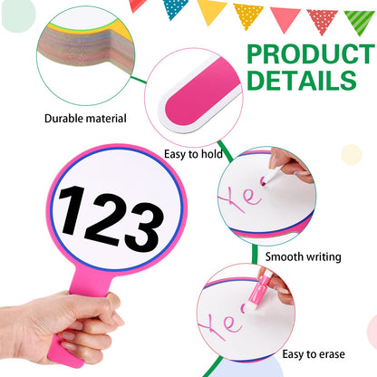 Crtiin 80 Pcs Colorful Dry Erase Paddles Set Include 40 Dry Erase Paddles with 40 Markers Double Sided Handheld Whiteboard for Answer Numbers Voting Blank Fans(Round)