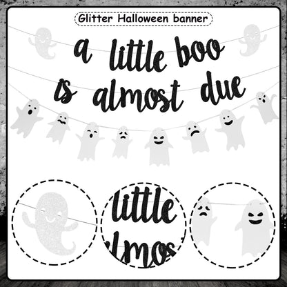 Balterever a Little Boo is Almost Due Baby Shower Decoration Black White Halloween Baby Shower Decor with a Little Boo is Almost Due Banner Garland Cupcake Cake Topper for Halloween Gender Reveal