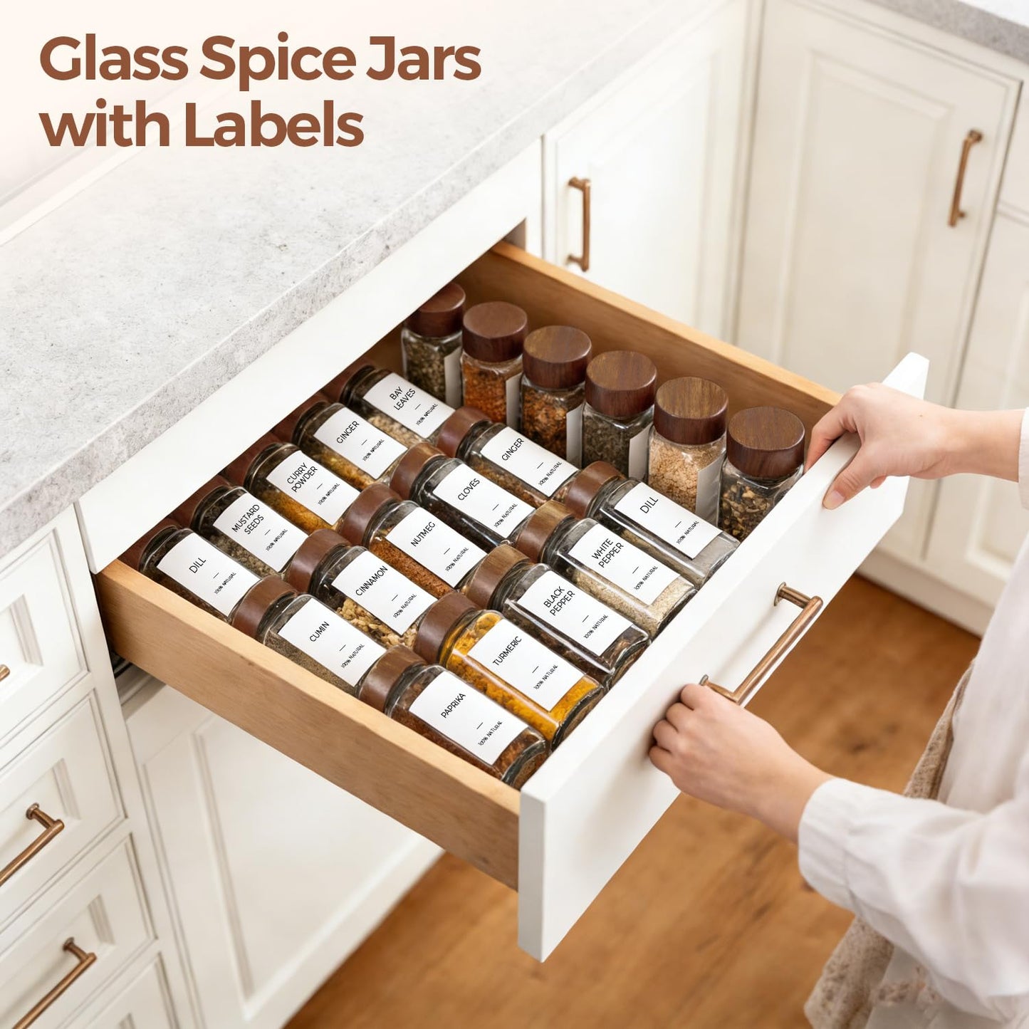 ComSaf 24Pcs (4Oz) Glass Spice Jars with Label, Airtight Seasoning Containers with Lid for Home Cooks to Organizing Herbs, Sugar, Pepper, Salt, Glass Spice Bottles Organize Cabinet & Drawer