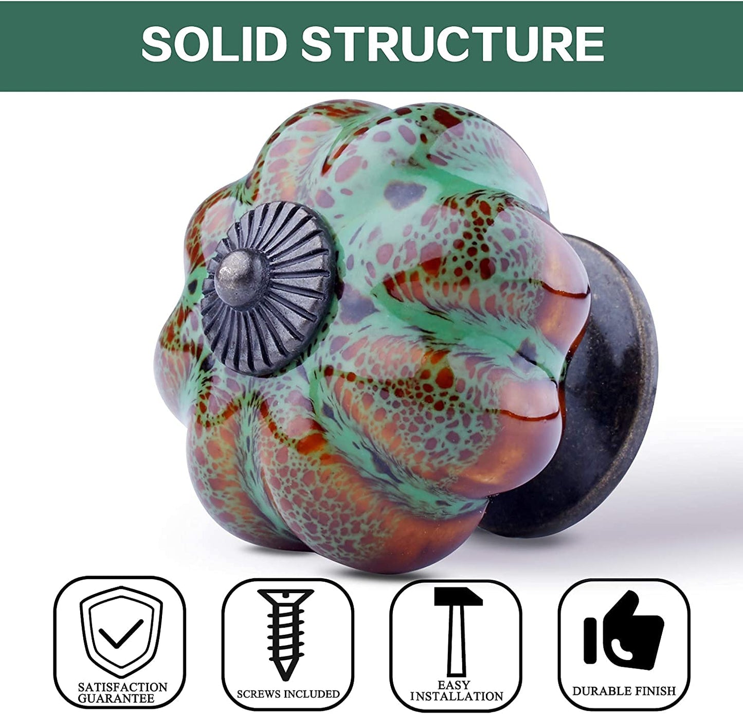 OLAYA Vintage Pumpkin Ceramic Cabinet Knobs and Handles - Retro and Elegant, 6 Pack (Pumpkin Green)
