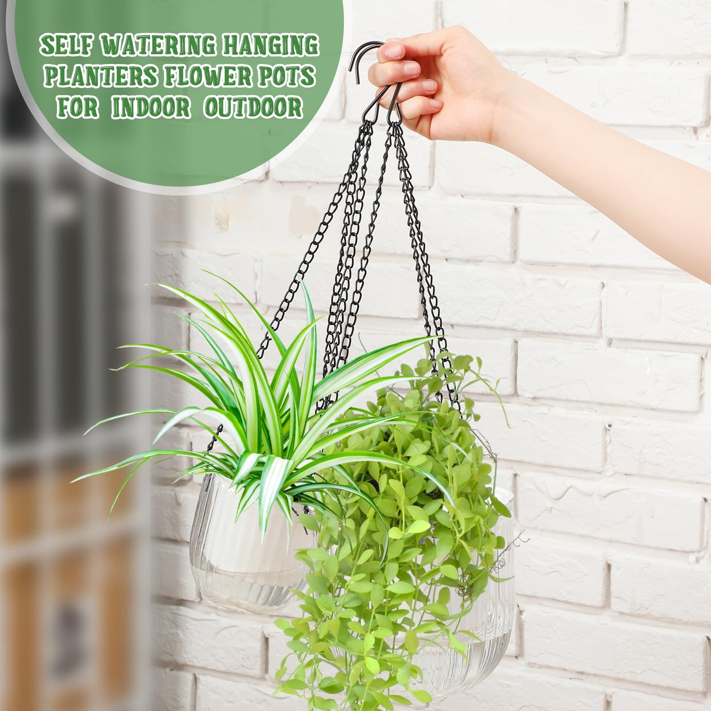 Maxcheck 4 Pcs Self Watering Hanging Planters Indoor Gift 6.5'' 4.5'' Hanging Flower Pots Baskets Outdoor Self Watering Plant with 3hooks Drainage Holes for Home
