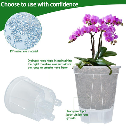 Cdd's Path 6-Pack Bare Root Planter Self Watering Pots Set with Holes for Indoor/Outdoor Plants, 2 Each of 5, 6 and 7 Inch Planter Pot with Watering Hole/Reservoir and Air Pipes, Clear