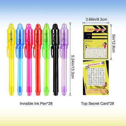 D&N Lifestyle Invisible Ink Pens for Kids, 24 Pack UV Secret Message Pens with Word Search & Maze Cards and Gift Bags, End of School Year Gifts for Students, Party Favors, Goodie Bag Stuffers