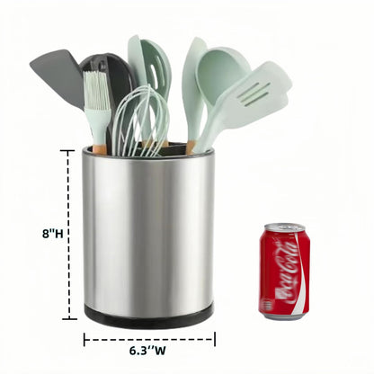 LITAHAO Utensil Holder,Large Cooking Utensil Holder Silverware Caddy Stainless Steel 360 Rotating Kitchen Storage 3 Compartment Flatware Spoon Spatula Holder（Silvery）