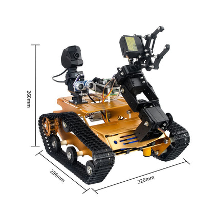 XiaoR Geek Raspberry Pi Smart WiFi Robot Car Kit, with 2DOF Hd Camera 4DOF Robotic Arm Tank Chassis Kit, Remote Control Programmable AI Vehicle Toy Controlled by Android/iOS App PC