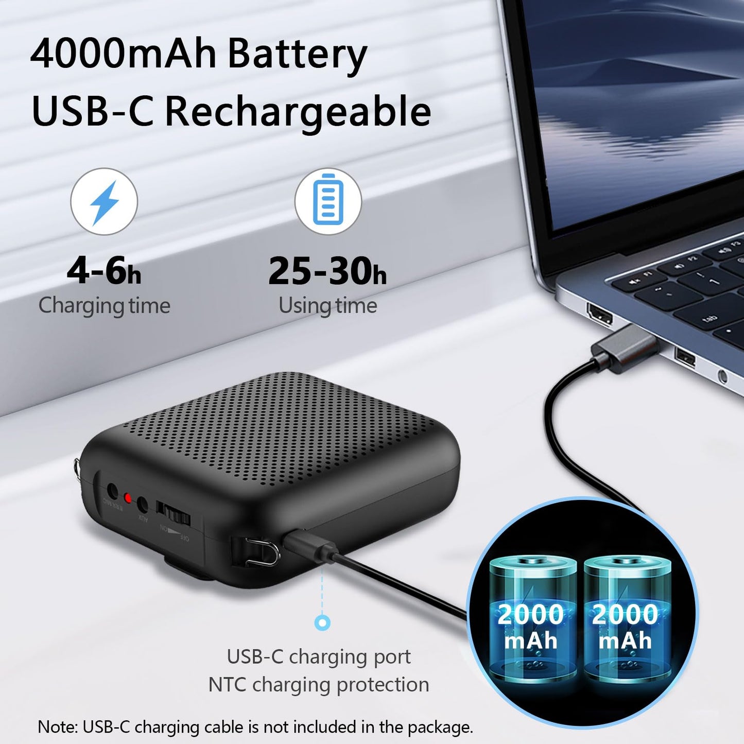 Norwii Bluetooth Voice Amplifier, Power Amplifiers, Portable Mini Wired Microphone Headset for Teacher Classroom & Outdoor Lectures, Teaching, Tour Guides, USB-C Rechargeable - 4000mAh, Black