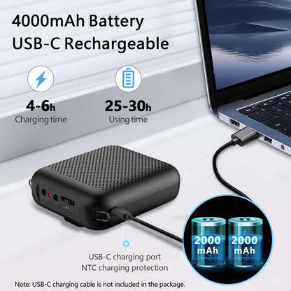 Norwii Bluetooth Voice Amplifier, Power Amplifiers, Portable Mini Wired Microphone Headset for Teacher Classroom & Outdoor Lectures, Teaching, Tour Guides, USB-C Rechargeable - 4000mAh, Black