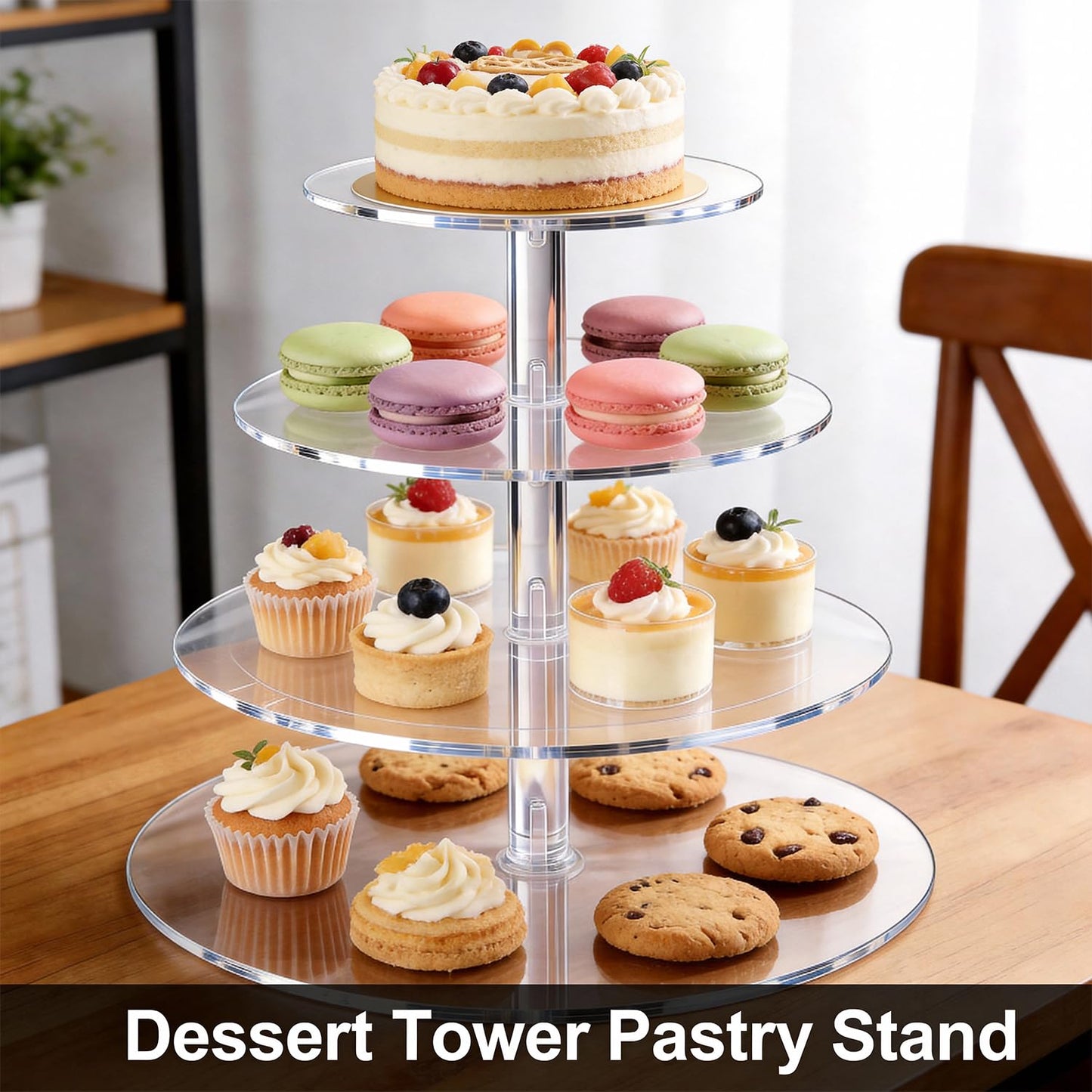 Vankcp 1 Pcs Cupcake Stand, 4-Tier Round Acrylic Cupcake Display Stand for 50 Cupcakes, Clear 4 Tier Cupcake Stand for Wedding Birthday Party，Halloween