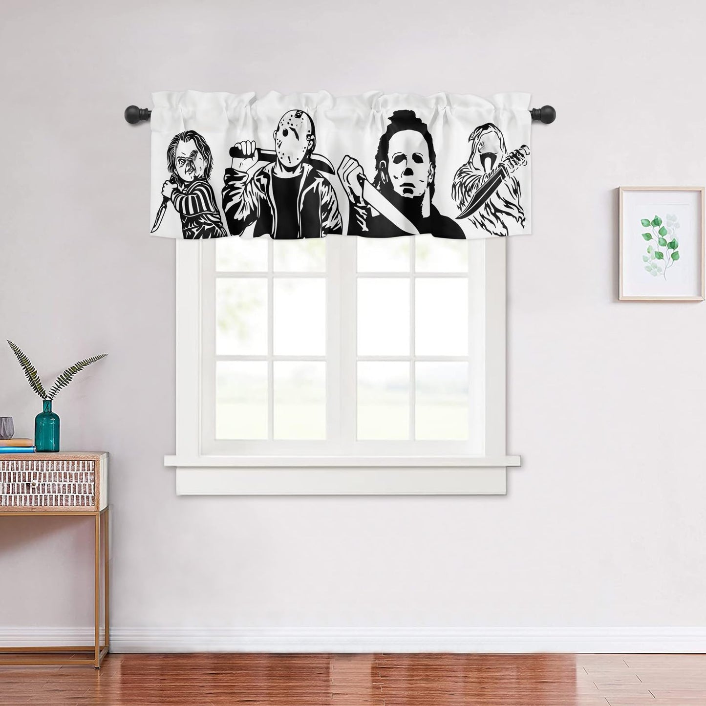 Horror Killers Window Valance for Halloween Decorations Supplies, Classic Scary Movie Characters Window Curtain for Kitchen Living Room Bedroom, Rod Pocket Windows Treatment Short Curtain, 54" x 18"