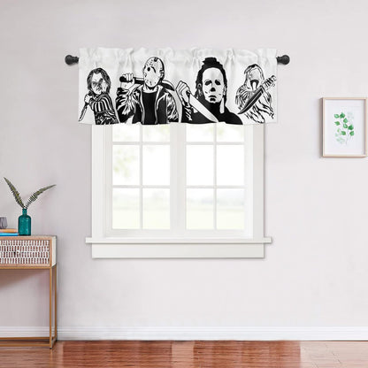 Horror Killers Window Valance for Halloween Decorations Supplies, Classic Scary Movie Characters Window Curtain for Kitchen Living Room Bedroom, Rod Pocket Windows Treatment Short Curtain, 54" x 18"