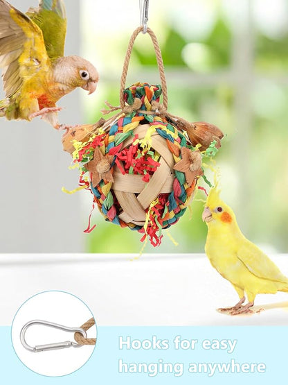 Wontee Bird Toys Colorful Shredding Crinkles Foraging Toys Natural Dried Fruits Chew for Cockatiels Conures Parakeets Budgies Senegal (2 Packs)