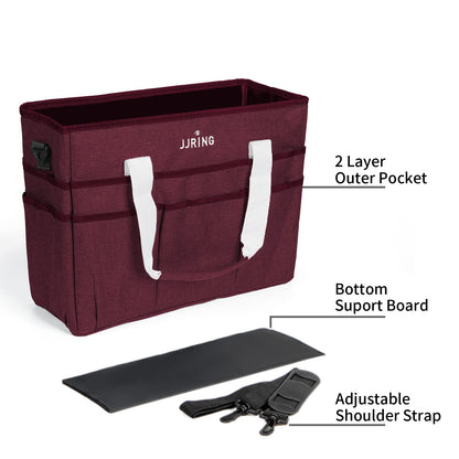 JJRING Craft Organizer Tote Bag, Large Art Storage Caddy with Multiple Pockets, Dark Red Sewing Bag for Art, Craft, Scrapbooking, Medical, and Office Supplies Storage