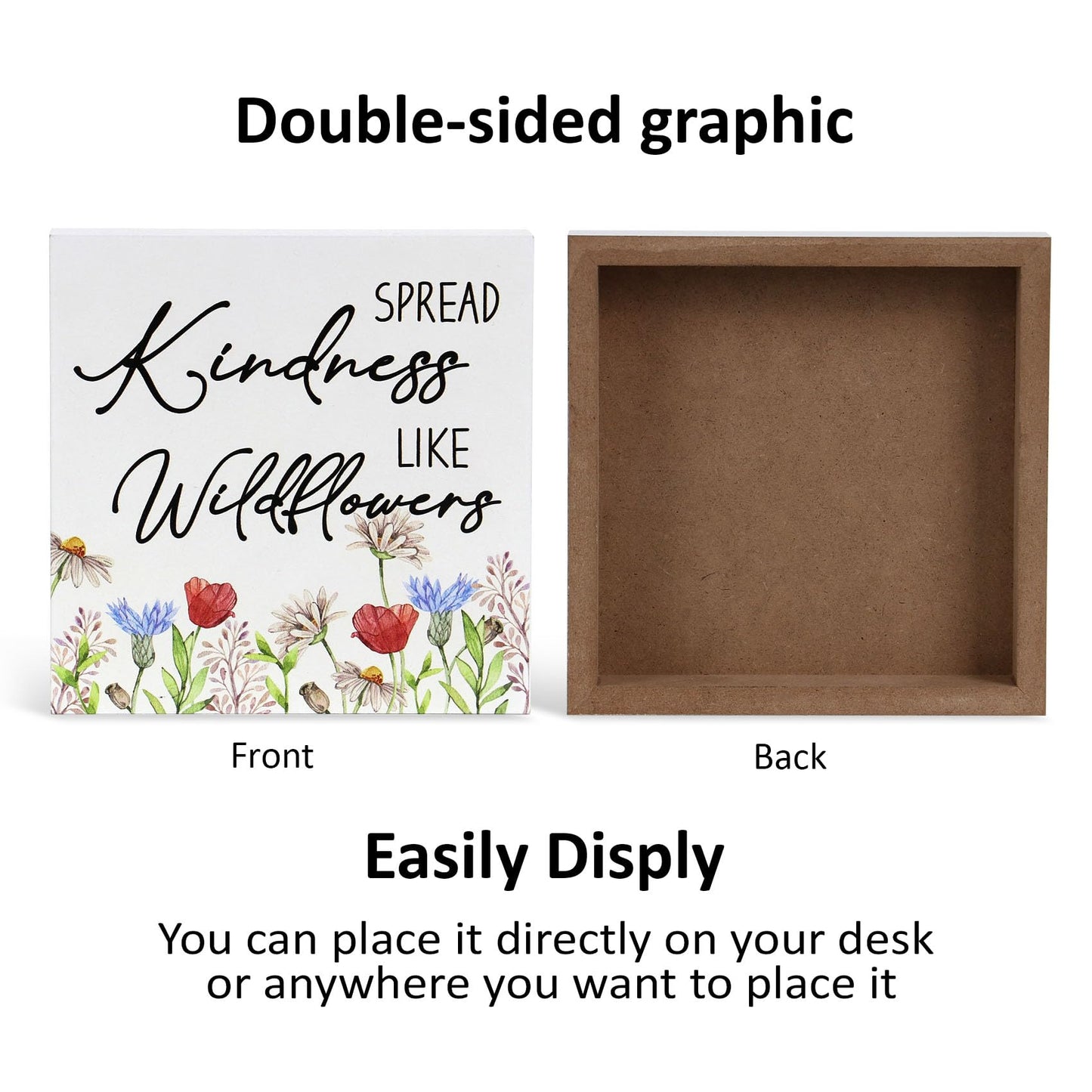 3 Pcs Inspirational Wood Box Sign Set, 5x5 Inches Motivational Quotes Wooden Blocks, Rustic Table Centerpiece Decorations