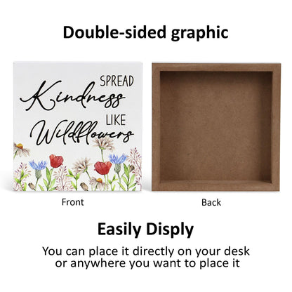 3 Pcs Inspirational Wood Box Sign Set, 5x5 Inches Motivational Quotes Wooden Blocks, Rustic Table Centerpiece Decorations