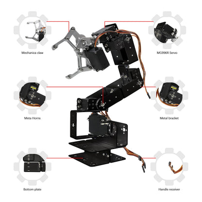 diymore Robotic Arm Kit ROT3U 6DOF Aluminium Mechanical Robotic Clamp Claw Kits for Boys & Girls to Learn Programming/Science/Techology, with MG996R Metal Gear Servo Motor,Ideal