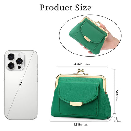 SENDEFN Kiss Lock Coin Purse Pouch for Women Small Change Pocket Wallet with 2 Credit Card Slot