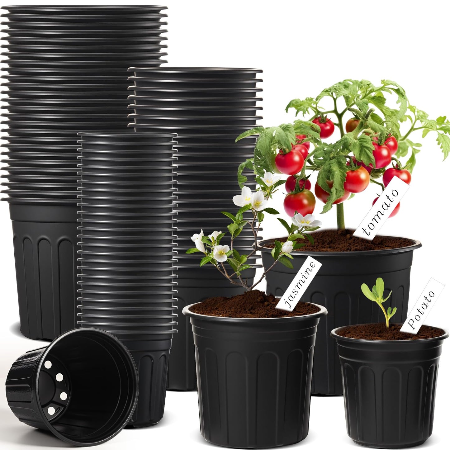 Ziliny 120 Pack 0.5 1 2 Gallon Plant Nursery Pots with 120 Plant Labels Thickened Flexible Plastic Pots for Plants Disposable Garden Pot Flower Container for Succulent Seedling Cutting Transplanting