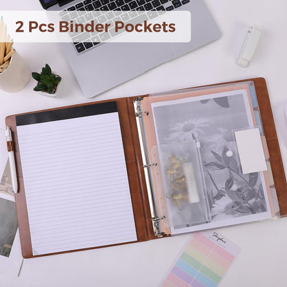 SKYDUE 3 Ring Binder with Clipboard,1 Inch Binder, 13.2" × 10.2" PU Clipboard Binder with Notepad & 5 Dividers with 5 Pockets, Labels, Clipboard Folder Great for School Office(Fit Letter Sized Paper)