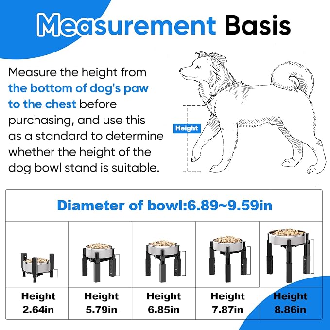 Aystkniet Dog Bowl Stand with Adjustable Height & Width, Anti-Slip Elevated Food Water Bowl Holder for Large Medium Small Dogs, Durable Raised Dog Feeder for Lifted Feeding, 2 Pack (Without Bowls)