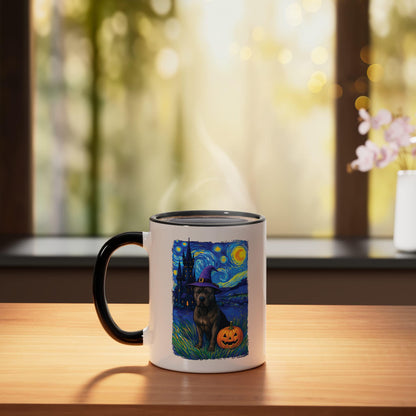 Pitbull Starry Night Halloween Ceramic Mug, Black/White