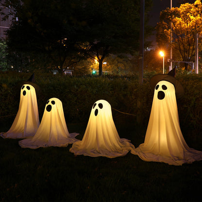 Justforjoyful 4 Packs Halloween Ghost Decor Light Up Ghost Kit Outdoor Indoor Spooky Halloween Party Decorations with Easy Assembly