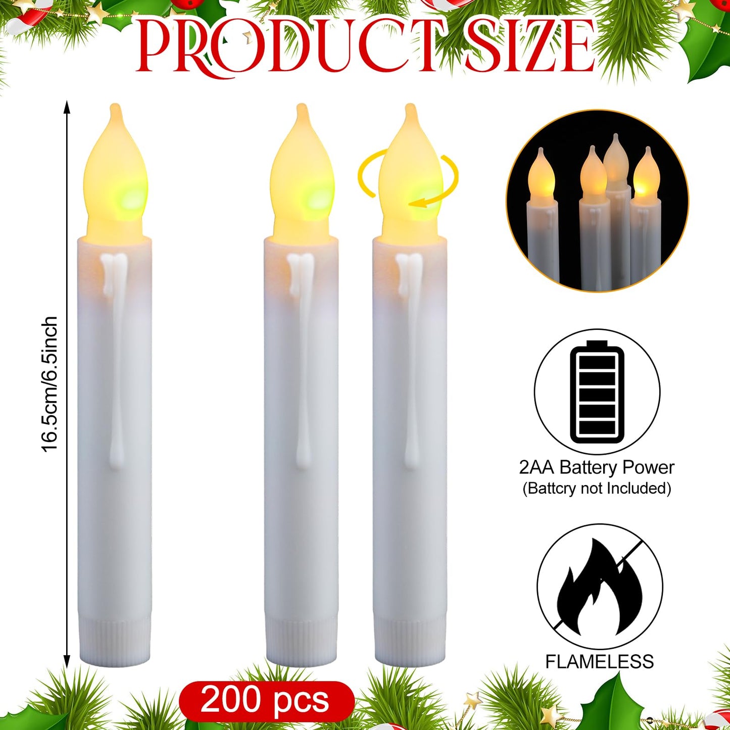 VIHOSE 200 Pcs 6.5 inch Flameless LED Taper Candles - Battery Operated Flickering LED Candles with Warm Yellow Light for Wedding, Church, Christmas, Halloween