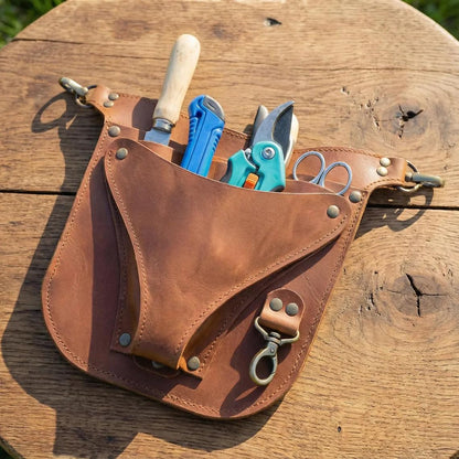 TORAKIP Leather Florist Tool Belt – Garden Tool Pouch with Adjustable Belt, Genuine Leather Gardening Waist Bag for Florists & Gardeners, Utility Floral Tool Holder, Warm Brown