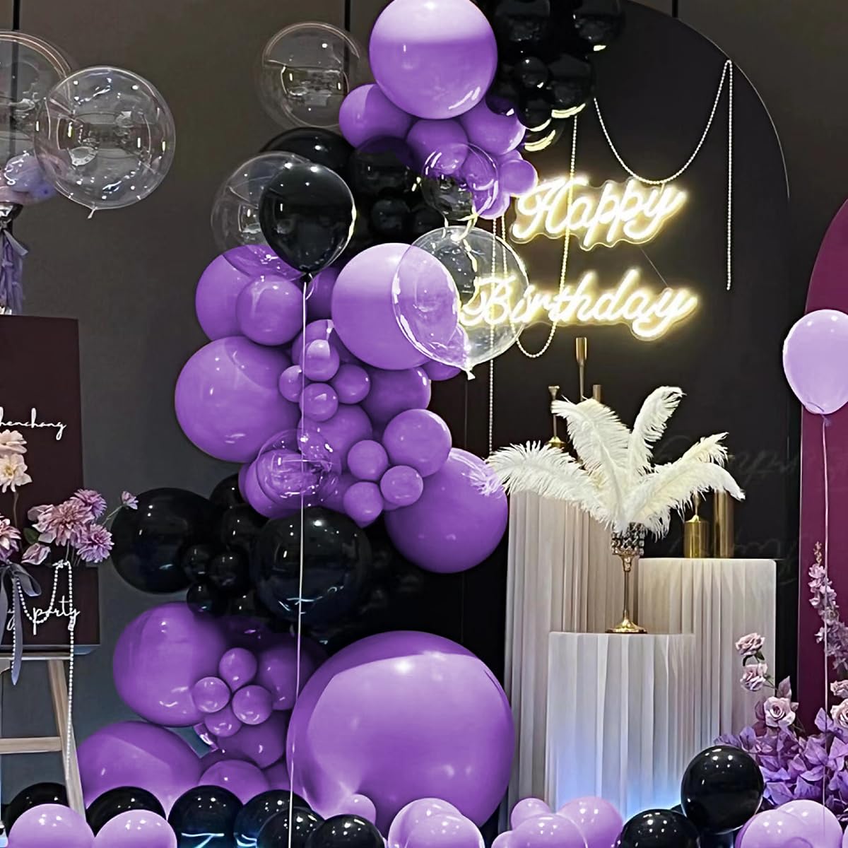 MOXMAY Purple and Black Balloons Garland Arch Kit, 151Pcs Latex Balloons Different Sizes 18 12 10 5 inch for Birthday, Graduation, Baby Shower, Wedding, Retirement, Halloween Party Decoration