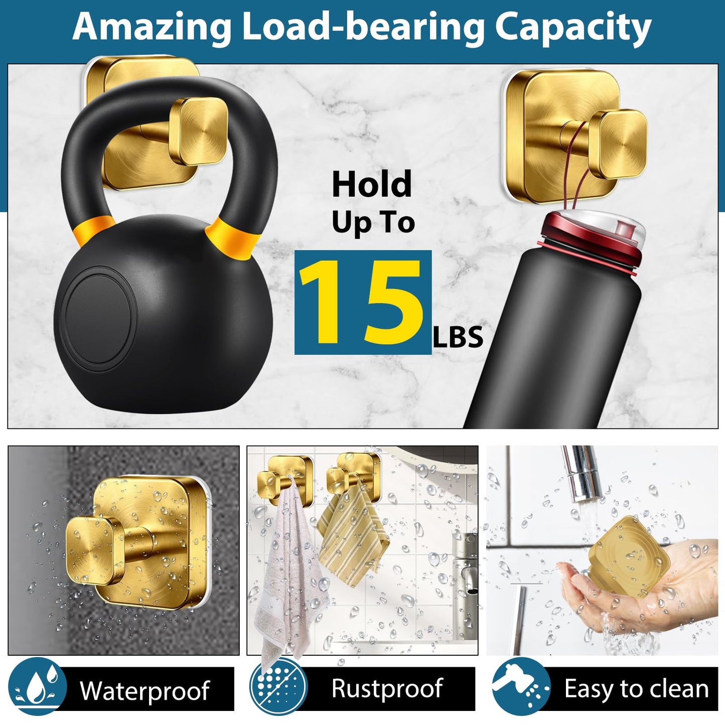 AbluFirst Suction Cup Hooks for Shower,No-Drill Removable Duty Shower Suction Cup Wreath Hooks for Bathroom Wall, Glass, Windows,Mirrors Kitchen to Hang Towels,Robes,Coat, Loofah-Gold(4 Pack)