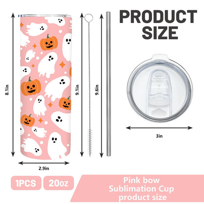 JarThenaAMCS Halloween Tumbler with Straw Lid Pink Boo Ghost Pumpkin Stainless Steel Cup for Birthday Baby Shower Trick or Treat Party Gifts, 20 Oz
