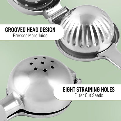 Zulay Kitchen Extra Large Lemon Squeezer Stainless Steel - Easy Squeeze Heavy Duty Lemon Juicer Hand Press - Ergonomic Citrus Squeezer & Fruit Juicer for Small Oranges, Lemons, & Limes - Silver