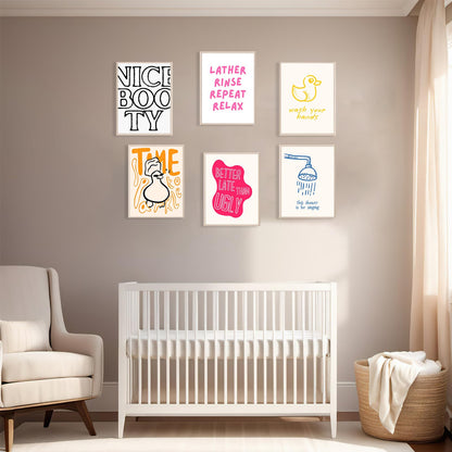 Nursery Poster Cute Animal Picture Funny Bathroom Wall Art Set Of 6 Nursery Decor 8x10 Inch Unframed Poster Minimalist Prints for Kids Room Boys and Girls Room Baby Room Living Room BedRoom BathRoom