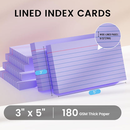 Index Cards 3x5 Inch, 300sheets, Flash Cards,Ruled Lined Purple Note Cards Paper For Studying, Schools Supplies, College, Office And Home Organization, Note Taking Supplies