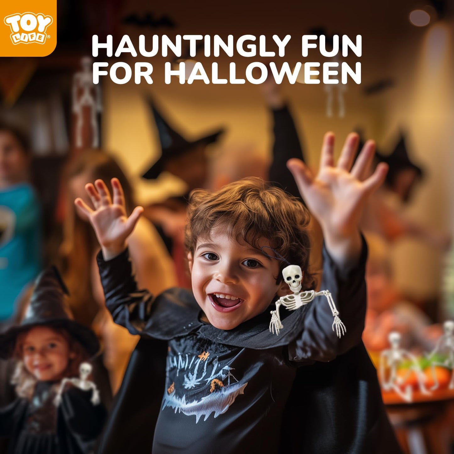 TOY Life 4 Pcs Halloween Skeleton 16" Posable Skeleton Decor, Full Body Posable Joints Outdoor Skeletons, Halloween Skeletons Decorations Outdoor Indoor, Plastic Hanging Skeleton Decorations