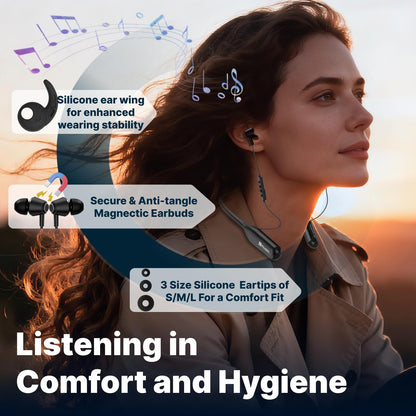 Hmusic H25 Neckband Bluetooth Headphones 200hrs Long Battery Life, Wireless Earbuds Bluetooth 5.4, IPX5 Waterproof, Around The Neck Headphones w/ENC Mic, for Work/Cycling/Game/Gym/Long Trips