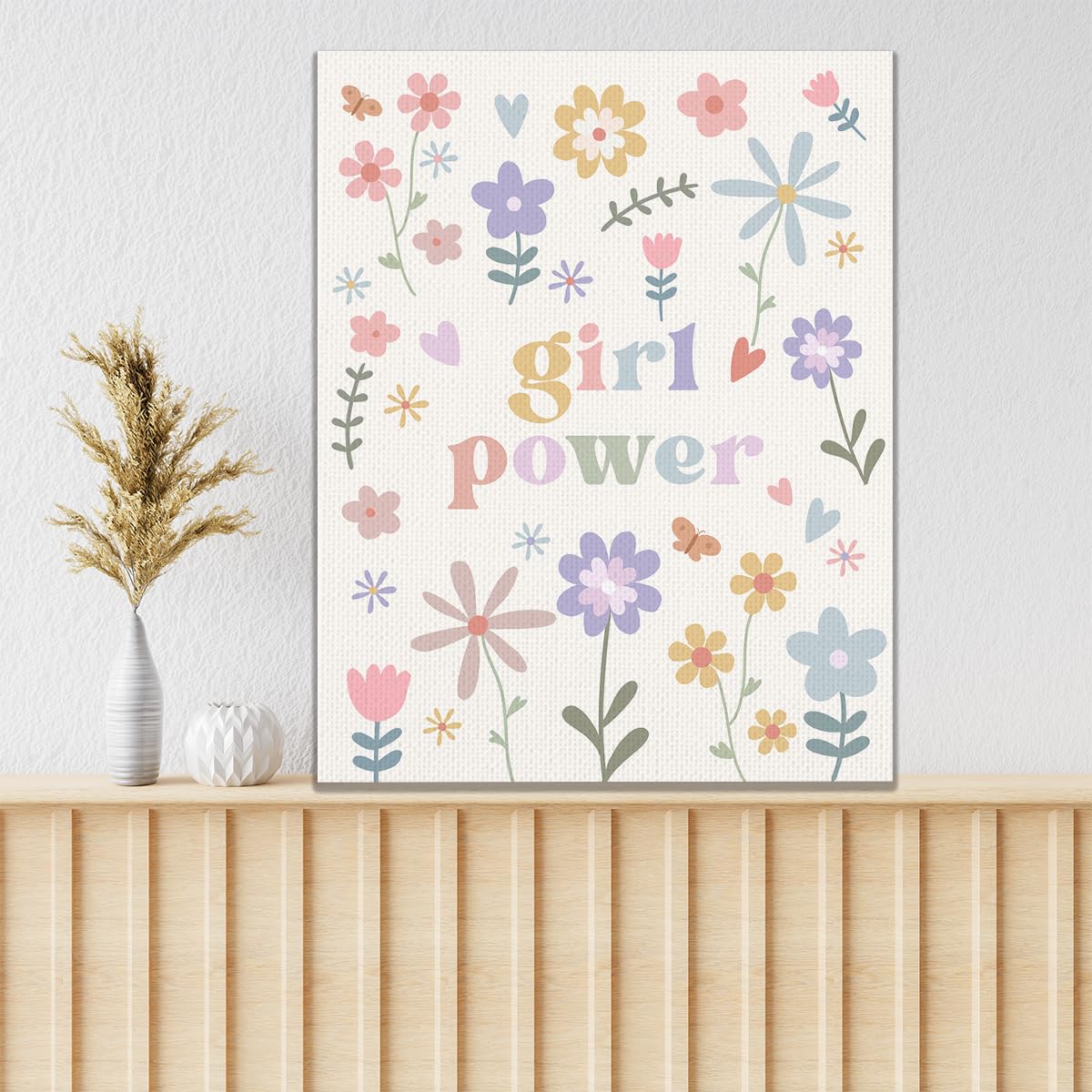 KEUSPI Wildflower Nursery Wall Decor for Girls Room Bedroom Nursery Baby Girl Wall Decor Aesthetic, Girl Power Wall Decor Art Painting Paints Picture for Kids Room Playroom Clean Bedroom Decor 11x14