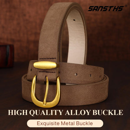 SANSTHS Womens Belt for Jeans Pants Dresses with Alloy Buckle, Floral Print Belt for Women with Unique Print Design, Dark Brown S