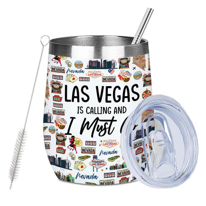 Las Vegas Souvenir Wine Tumbler 12 oz Insulated Wine Glass Cup with Lid Straw Vacuum Insulated Travel Cup,Travel Weekender Gifts for Women Sister Christmas Birthday Halloween Girls Trip Gifts Favors