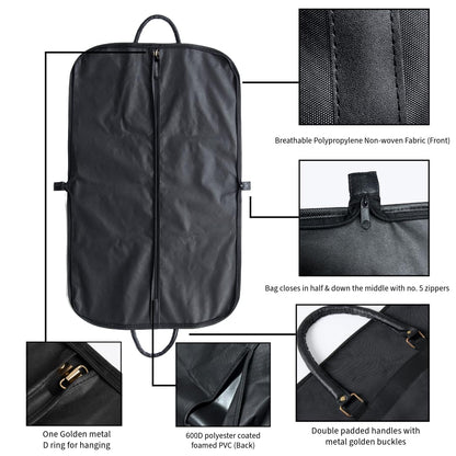 Heavy Duty Garment Bag for Travel – Suit & Dress Cover with Faux Leather Handles, Foldable Zippered Storage for Men & Women