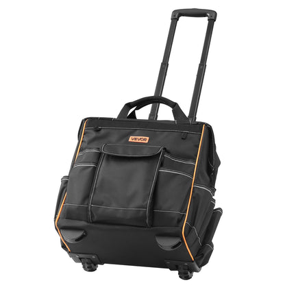 VEVOR 15" Rolling Tool Bag, 110 lbs Load Capacity, 25 Pockets Heavy Duty Roller Tool Bag on Wheels, Adjustable Telescoping Handle & Stable Base, Toolbag Organizers w/Wheels for Construction, Mechanic