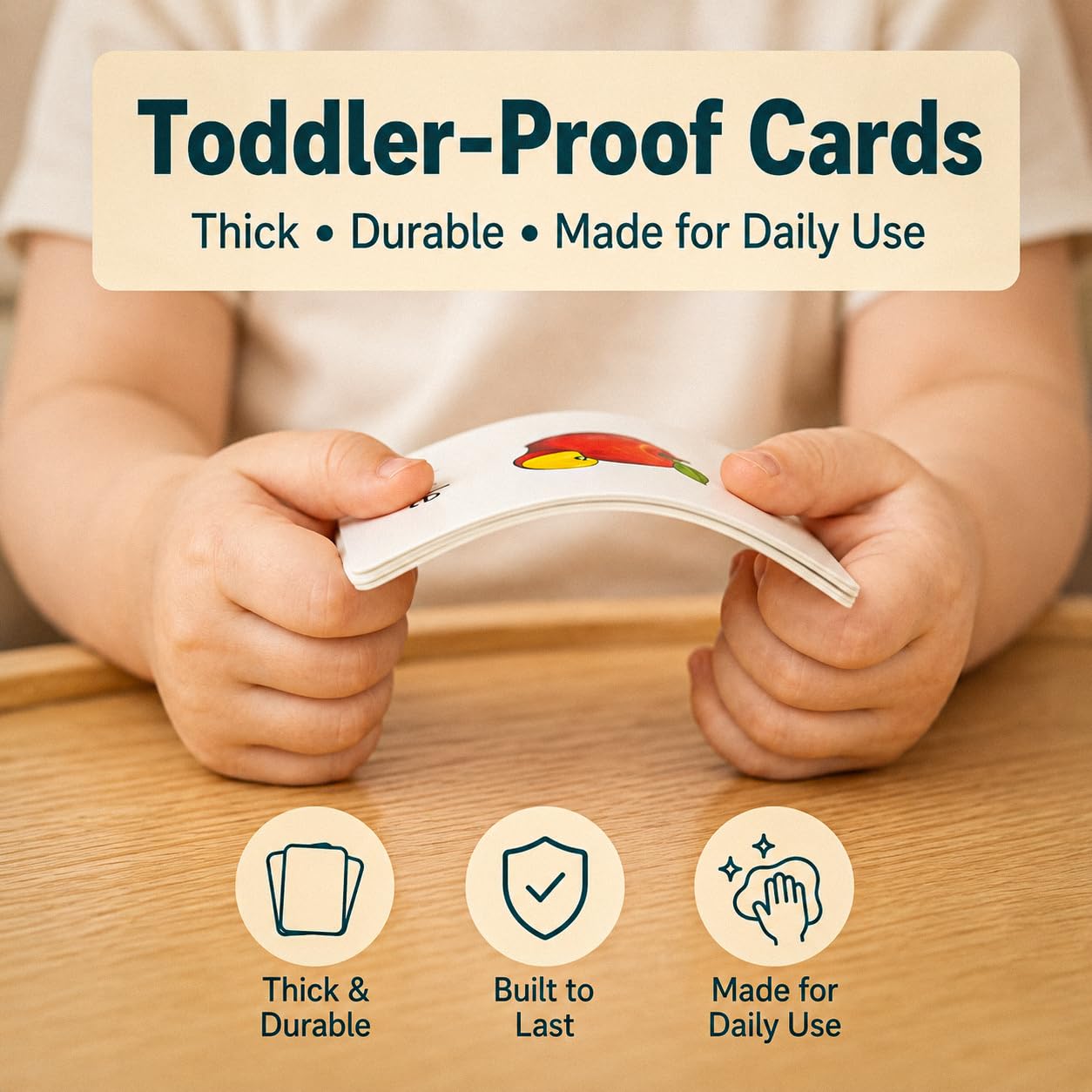 Flash Cards for Toddlers 1–3 – 55 Thick & Durable Learning Flashcards, First Words, Real-Life Images, Montessori Toy 12+ Months