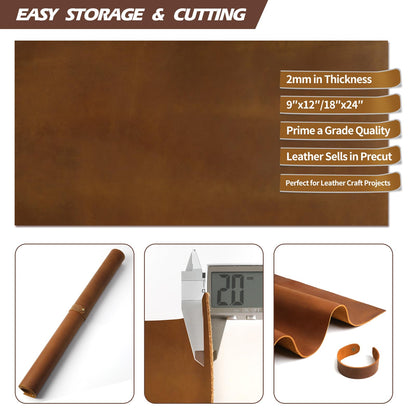 Jack&Chris 9"x12" Tooling Square 1.8-2.0MM Thick Genuine Top Full Grain Leather Leather Sheets for Crafts Tooling Sewing Crazy Horse Cowhide
