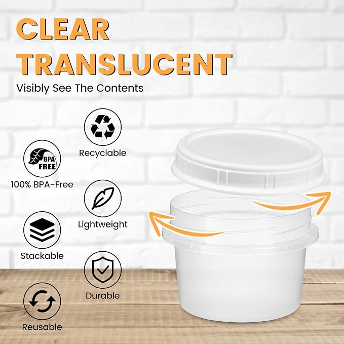 TUZAZO 12 Pack - 8 Oz Food Storage Containers with Screw Lids, Airtight Plastic Small Freezer Storage Container for Ice Cream, Overnight Oats, Snack, Soup, Portion and Meal Prep Container