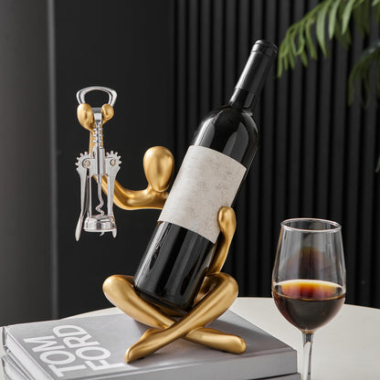 FJSPERM Thinker Statue Wine Rack, Gold Modern Rack for Kitchen Table Decor, Single Wine Bottle Holder Countertop for Bar, Small Bottle Holder Rack