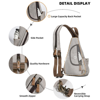 KL928 Canvas Sling Bag - Small Crossbody Backpack Shoulder Casual Daypack Rucksack for Men Women(Small Version, Leaden)