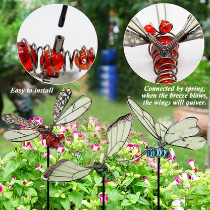 Juegoal 20 Inch Butterfly Garden Stakes Decor, Dragonfly Stakes, Hummingbird Glow in Dark Metal Yard Art for Mom, Mothers Day Ideal Gifts, Indoor Outdoor Lawn Pathway Patio Ornaments, Set of 3