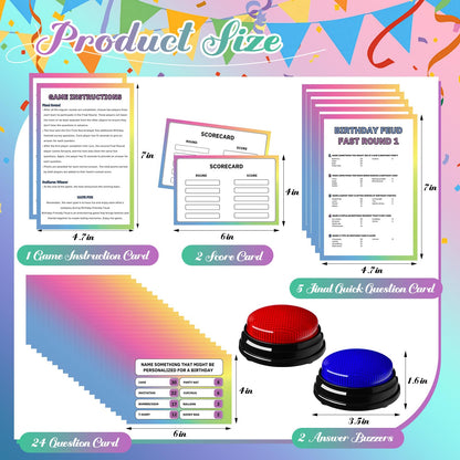 Soulchen Birthday Friendly Feud Game Set Birthday Party Game Trivia Quiz with Cards and 2 Buzzer for Family Home Games Activities Party Supplies, Battery Not Included