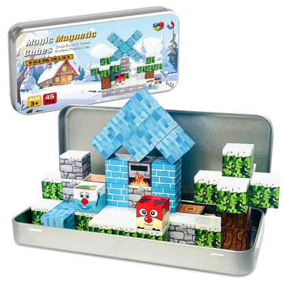 uMadeUs Magnetic Blocks Building Set - Puzzle Cubes as STEM Toys for Kids - Toddlers Sensory Construction Tiles - Ages 3+ Creative Educational Games for Boys and Girls - Frozen 2-100pc Block