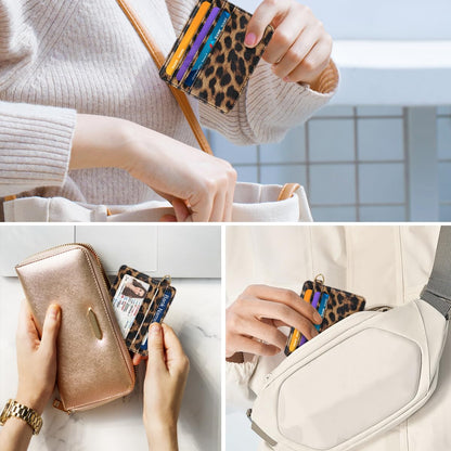 Simikol Slim Minimalist Pocket Credit Card Holder Wallet RFID Blocking Lightweight Thin Small Cute Card Cases,Leopard