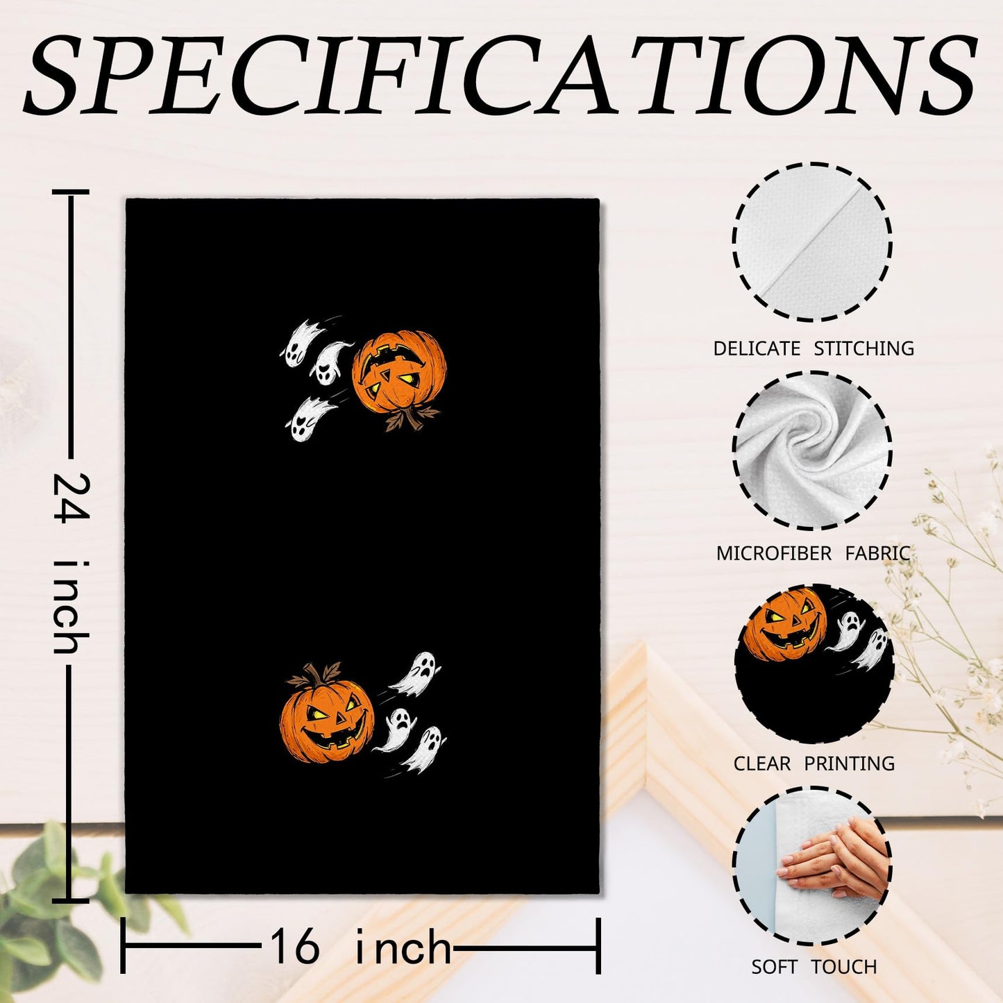 EGBTL Halloween Pumpkin Ghost Kitchen Towels, Halloween Hand Towels for Bathroom Decor, Funny Spooky Pumpkin Ghost Black Dishcloths Dish Towel for Kitchen 16x24 Inches Set of 2